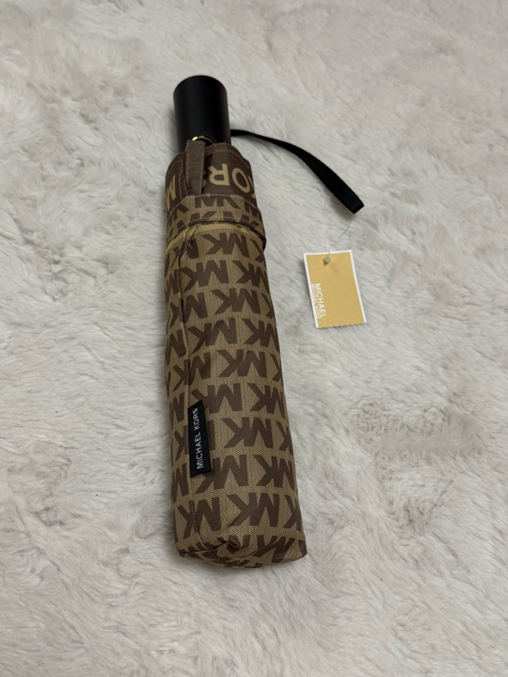 Michael Kors Brown MK Logo Compact Umbrella
